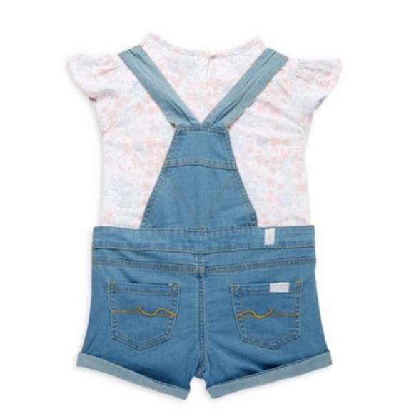 NEW Little Girl's 2-Piece Floral Top & Denim Shortalls Set 4T - Picture 4 of 14